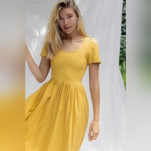 Christy Dawn Scarlet dress in daffodil hill woven cotton stripe